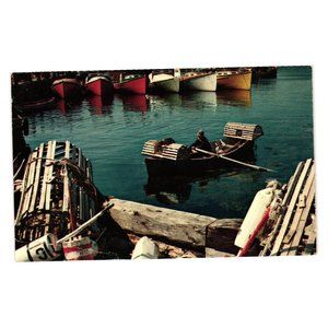 Vintage Postcard Fisherman Nova Scotia Water Trade Lobster Crab Boat Dock